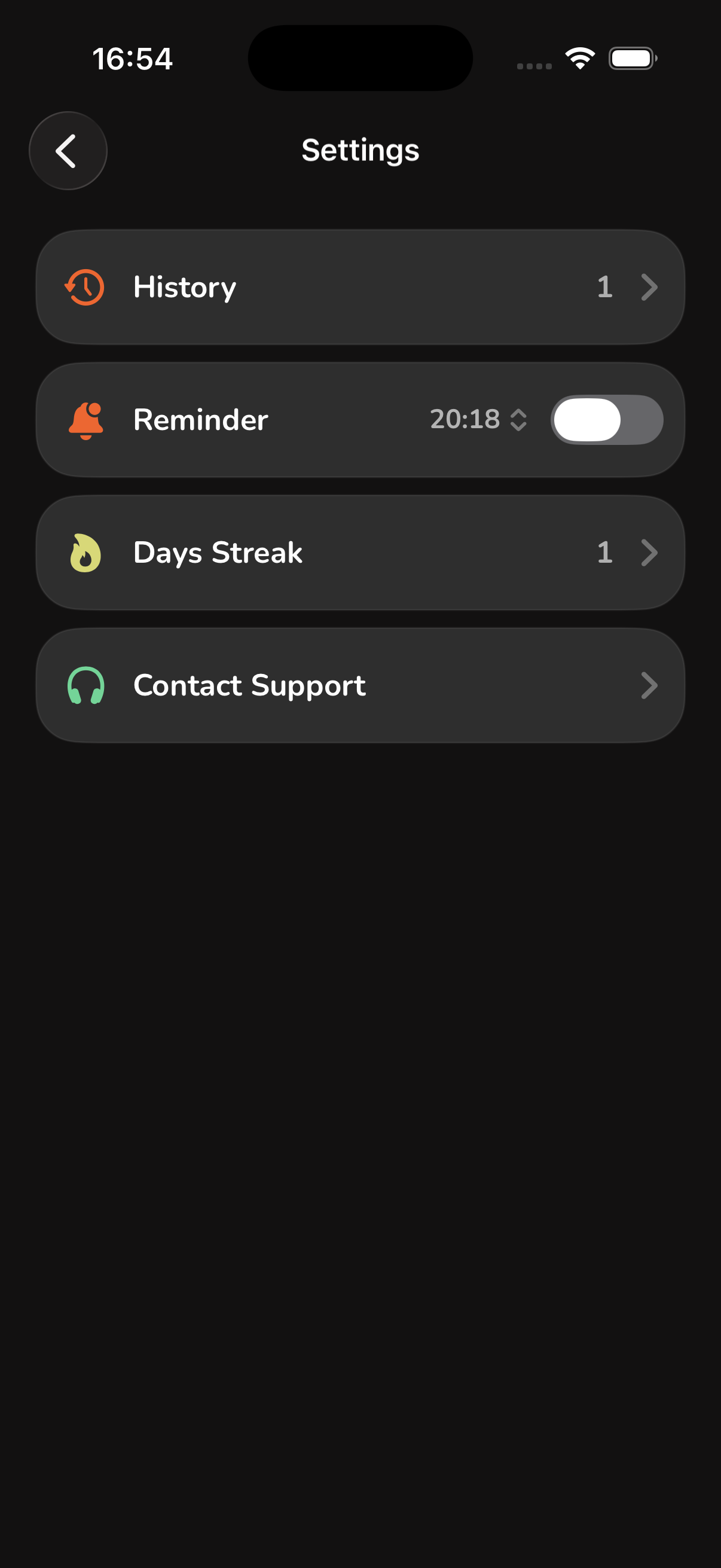 Reminder settings screen in Abby Speak